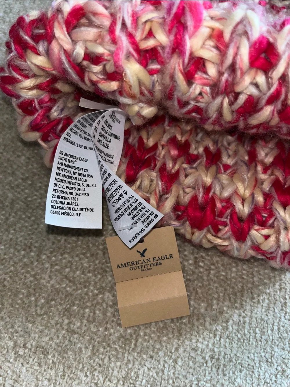 American Eagle Outfitters Pink Multi Pom Pom Knit Beanie